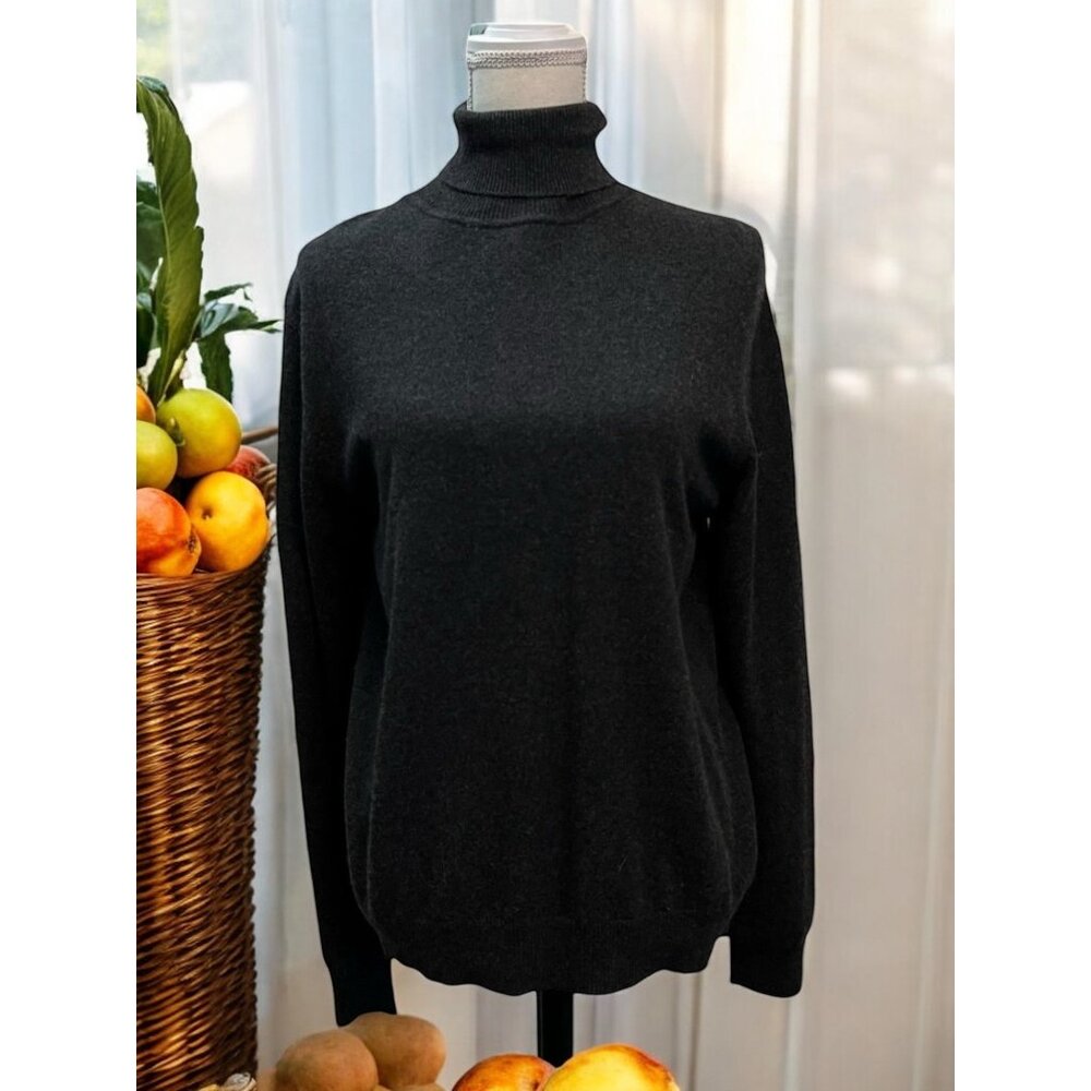 Country Shop Charcoal Gray Quiet Luxury‎ Cashmere Turtleneck Sweater Size M